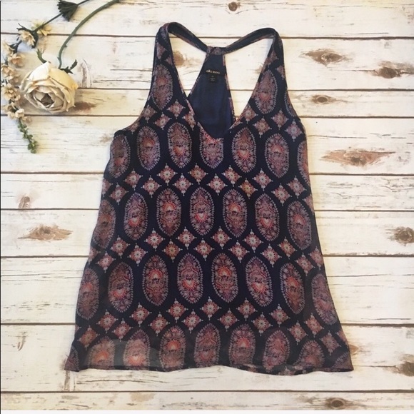 Ella Moss Navy Silk Print Racerback Tank Size X Small - Picture 1 of 11